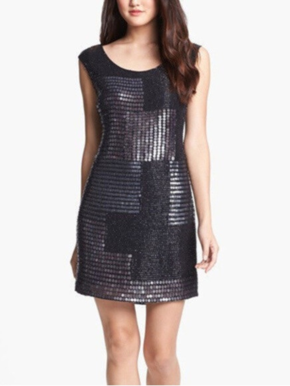 Adrianna Papell Black Sequin Mini Shift Dress